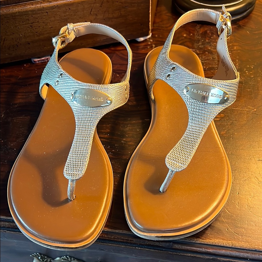New!! Michael Kors Gold and Brown Sandals with Minimalist Design